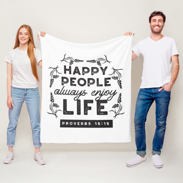 Happy Life with Faith – Proverbs 15:15 Art Fleecefilt (På plats)