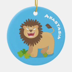 Happy lion roaring cartoon illustration julgransprydnad keramik