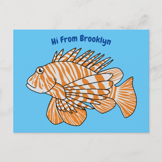 Happy lionfish cartoon illustration vykort (Framsida)
