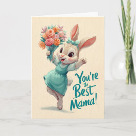 Happy Little Bunny With Flowers for Mother's Day Kort
