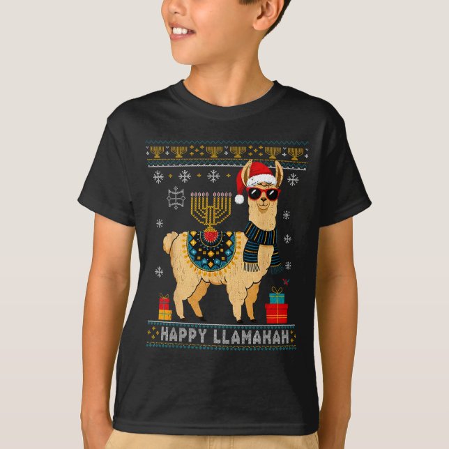 Happy Llamakah Funny Ugly Hanukkah Sweater Llama P T Shirt (Framsida)
