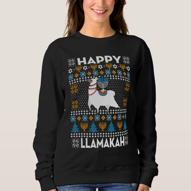 Happy Llamakah  Llama  Hanukkah Ugly Sweater T Shirt (Framsida)