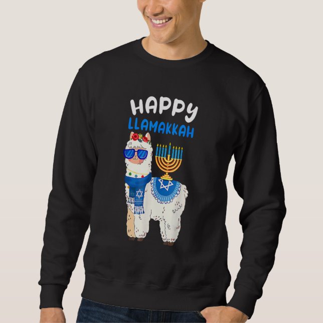 Happy Llamakkah Hanukkah Llama Chanukah Alpaca Wom Lång Ärmad Tröja (Framsida)