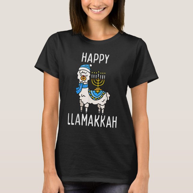 Happy Llamakkah Hanukkah Llama Menorah Chanukah Al T Shirt (Framsida)