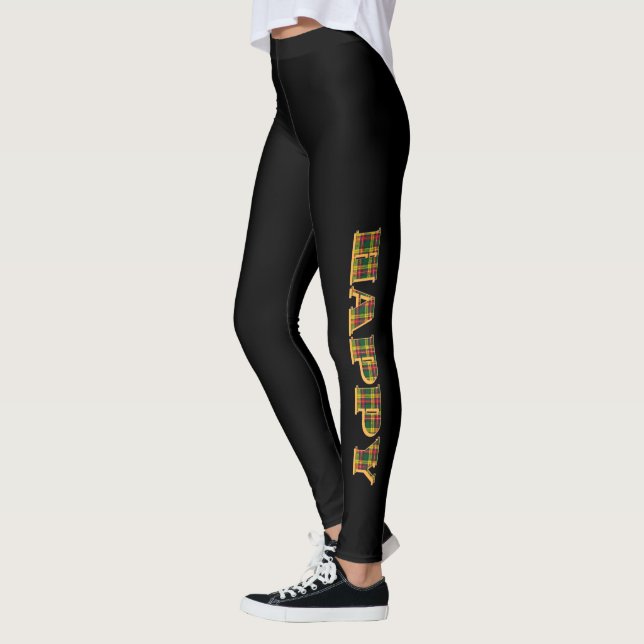 HAPPY Logotypa i rutig svart design Leggings (Vänster)