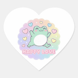 Happy Love Frog Sticker Cute Jumping Frog Hearts K Hjärtformat Klistermärke