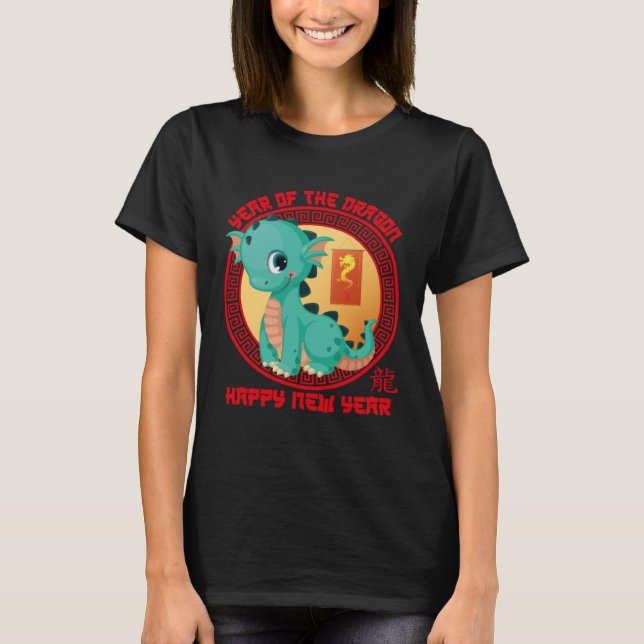 Happy Lunar New Year 2024 Cute Chinese Dragon Deco T Shirt (Framsida)