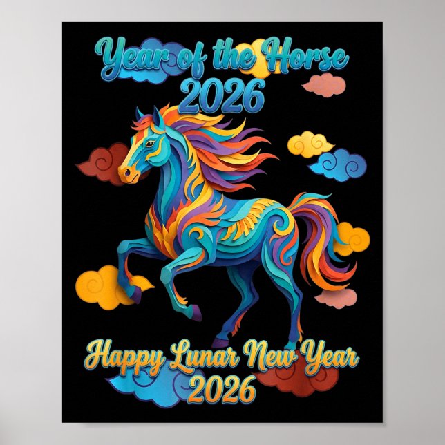 Happy Lunar New Year Colorful Horse  Poster (Framsidan)