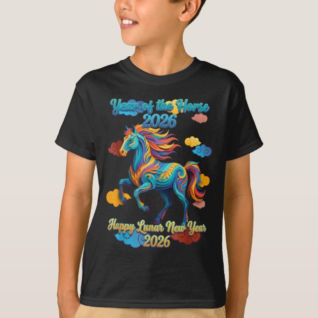 Happy Lunar New Year Colorful Horse  T Shirt (Framsida)