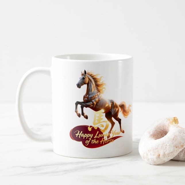 Happy Lunar New Year Majestic Golden Horse  Kaffemugg (Med munk)