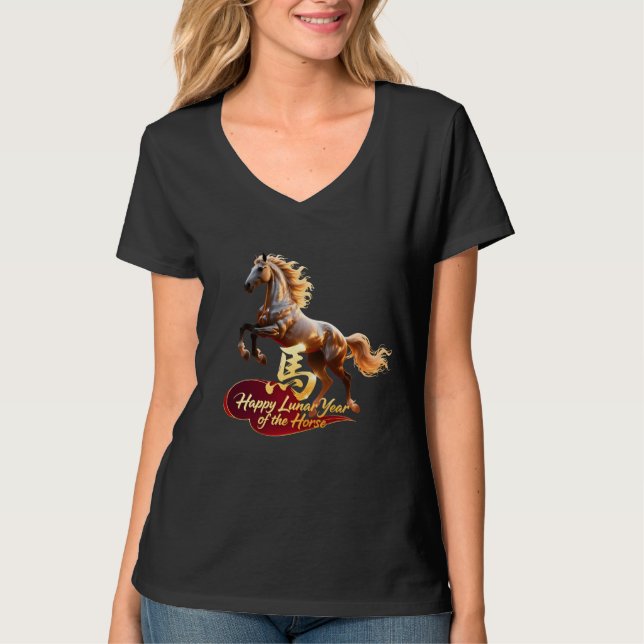 Happy Lunar New Year Majestic Golden Horse  T Shirt (Framsida)