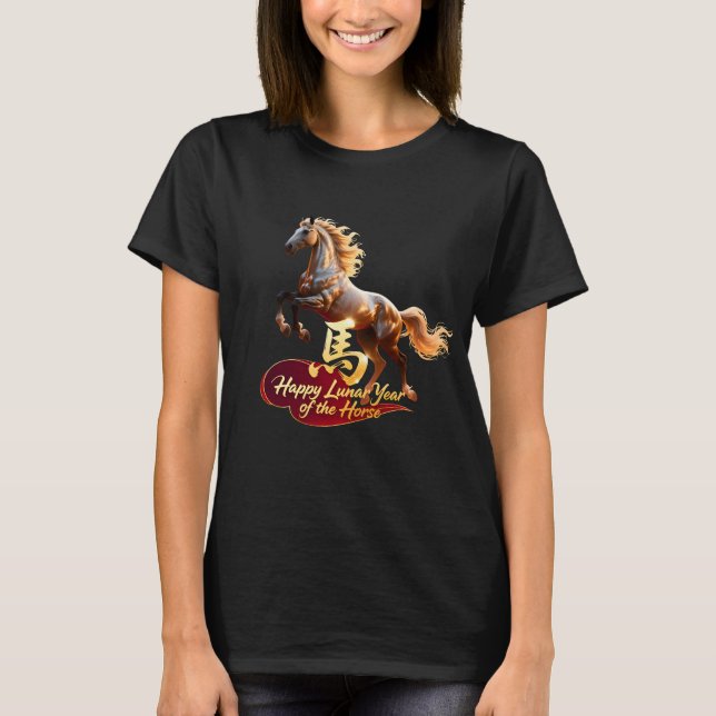 Happy Lunar New Year Majestic Golden Horse  T Shirt (Framsida)