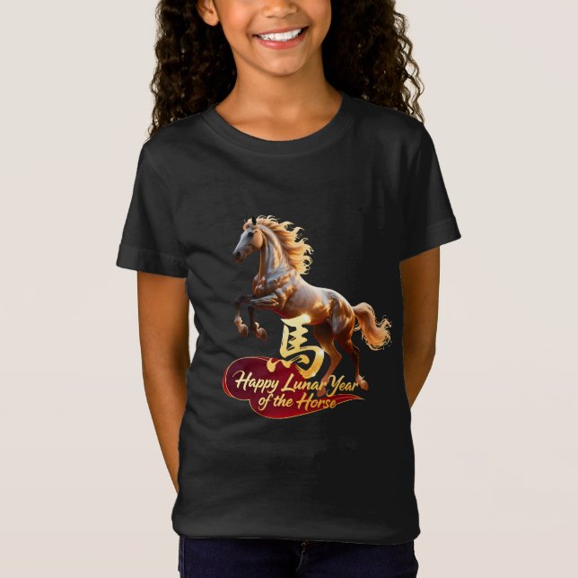 Happy Lunar New Year Majestic Golden Horse  T Shirt (Framsida)
