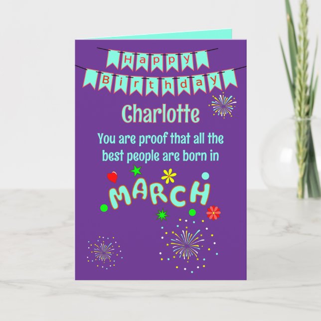 Happy March Birthday Folded Greeting Card Kort (Framsida)