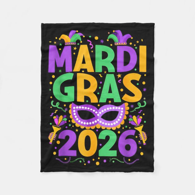 Happy Mardi Gras 2026 Costume New Orleans Matching Fleecefilt (Framsidan)