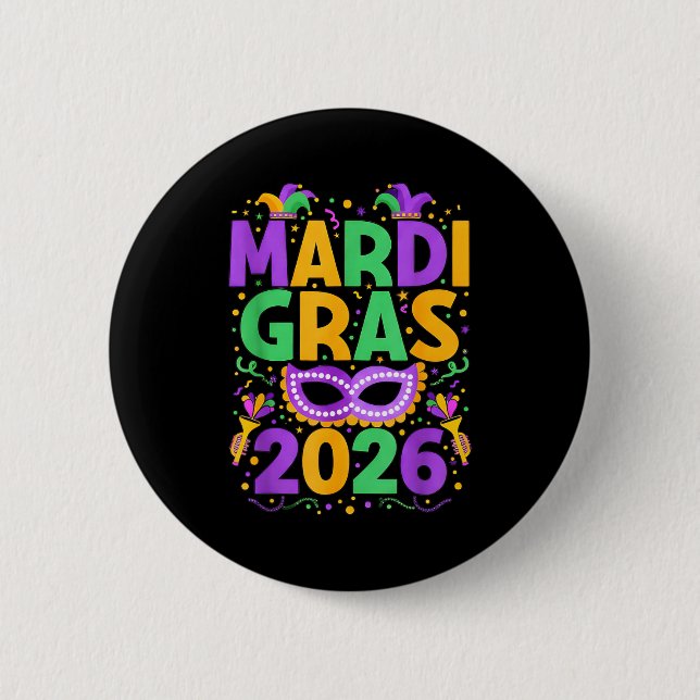Happy Mardi Gras 2026 Costume New Orleans Matching Knapp (Framsida)