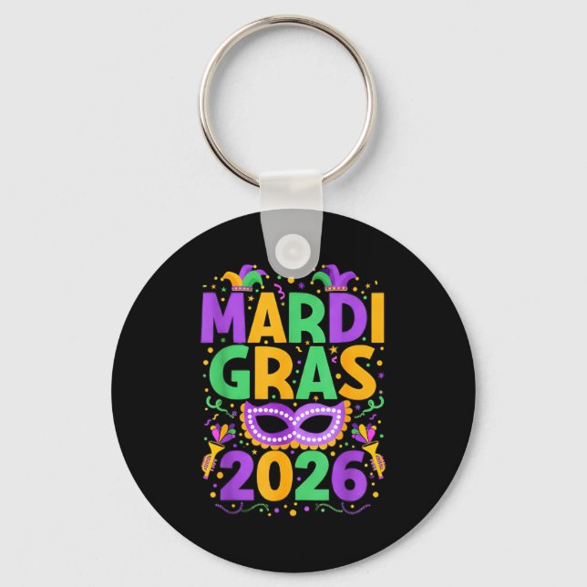 Happy Mardi Gras 2026 Costume New Orleans Matching Nyckelring (Framsida)