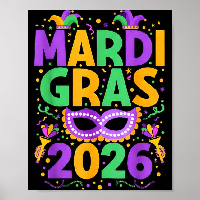 Happy Mardi Gras 2026 Costume New Orleans Matching Poster (Framsidan)