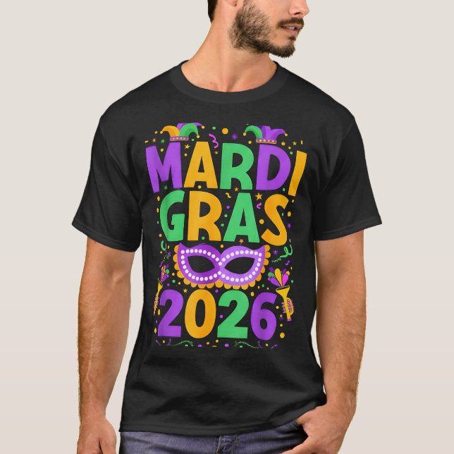 Happy Mardi Gras 2026 Costume New Orleans Matching T Shirt (Framsida)