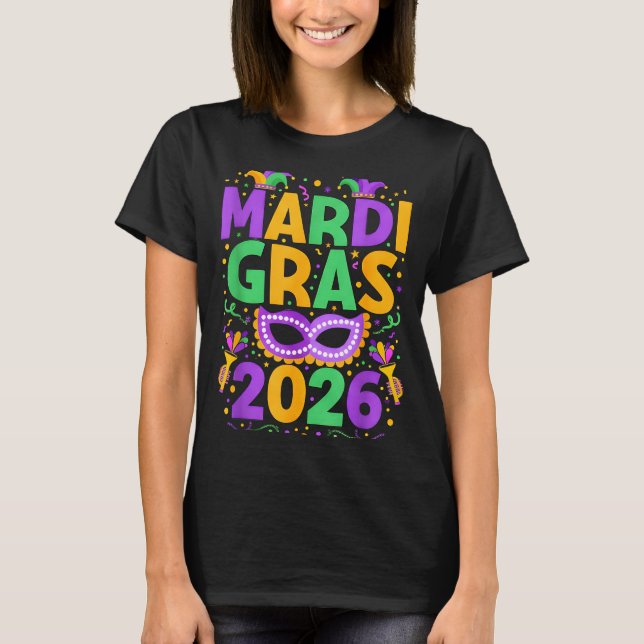 Happy Mardi Gras 2026 Costume New Orleans Matching T Shirt (Framsida)