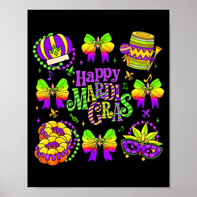Happy Mardi Gras 2026 Funny King Cake Fleur De Lis Poster (Framsidan)