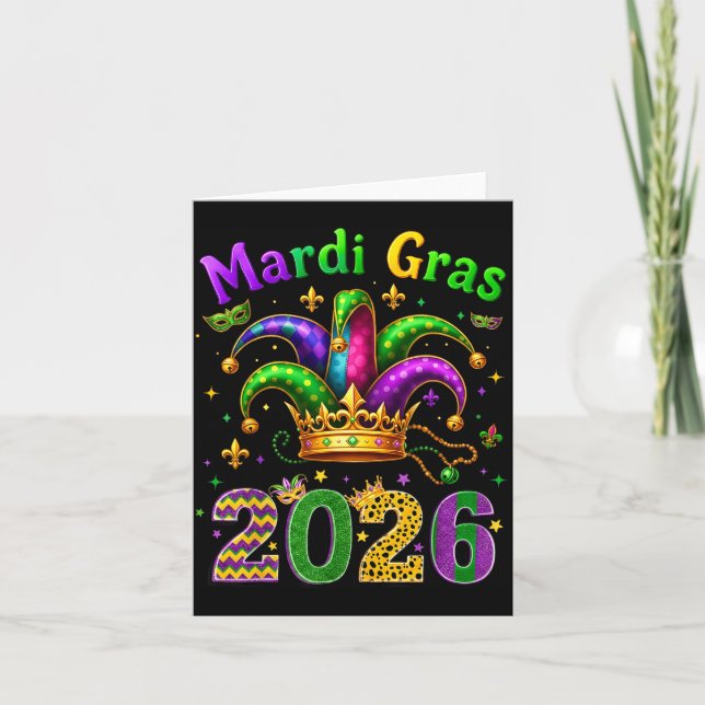 Happy Mardi Gras 2026 Jester Hat Men Women Kid Car Kort (Framsida)