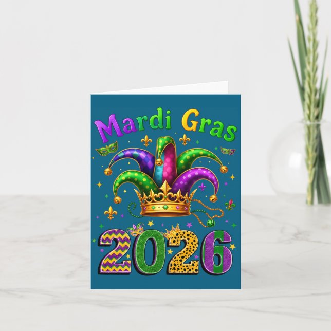 Happy Mardi Gras 2026 Jester Hat Men Women Kid Car Kort (Framsida)