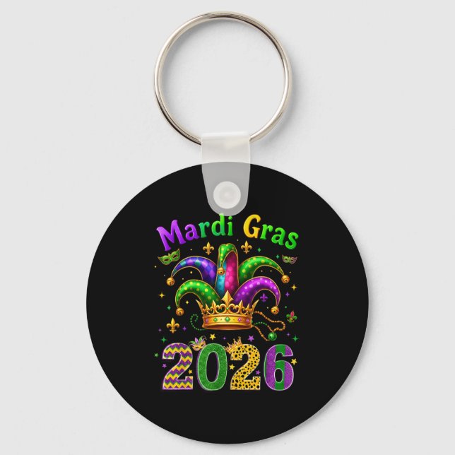 Happy Mardi Gras 2026 Jester Hat Men Women Kid Car Nyckelring (Framsida)