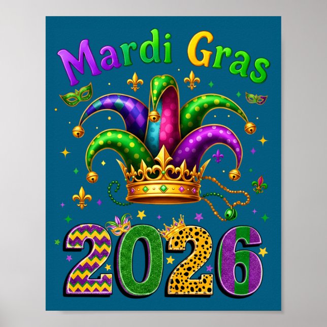 Happy Mardi Gras 2026 Jester Hat Men Women Kid Car Poster (Framsidan)