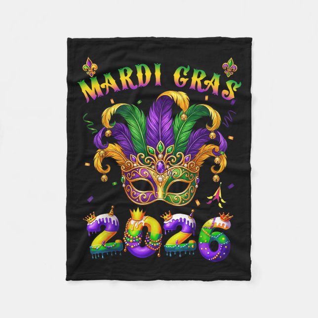 Happy Mardi Gras 2026 Jester Hat New Orleans Men W Fleecefilt (Framsidan)