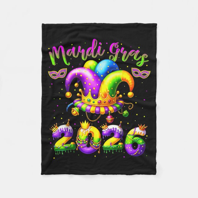 Happy Mardi Gras 2026 Jester Hat New Orleans Men W Fleecefilt (Framsidan)