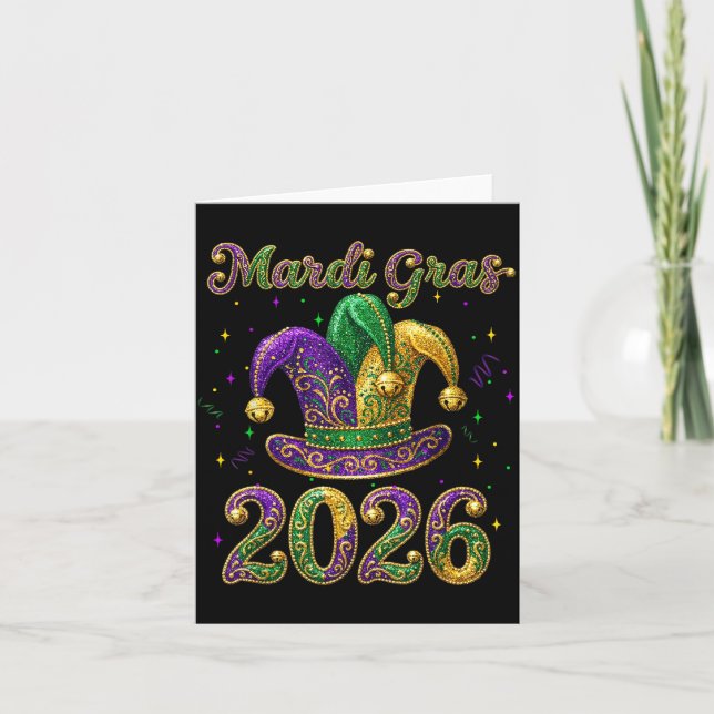 Happy Mardi Gras 2026 Jester Hat New Orleans Men W Kort (Framsida)