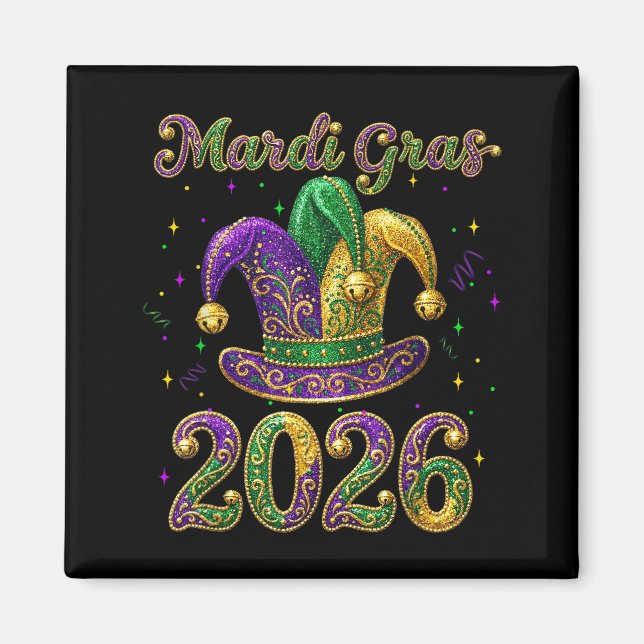 Happy Mardi Gras 2026 Jester Hat New Orleans Men W Magnet (Framsidan)