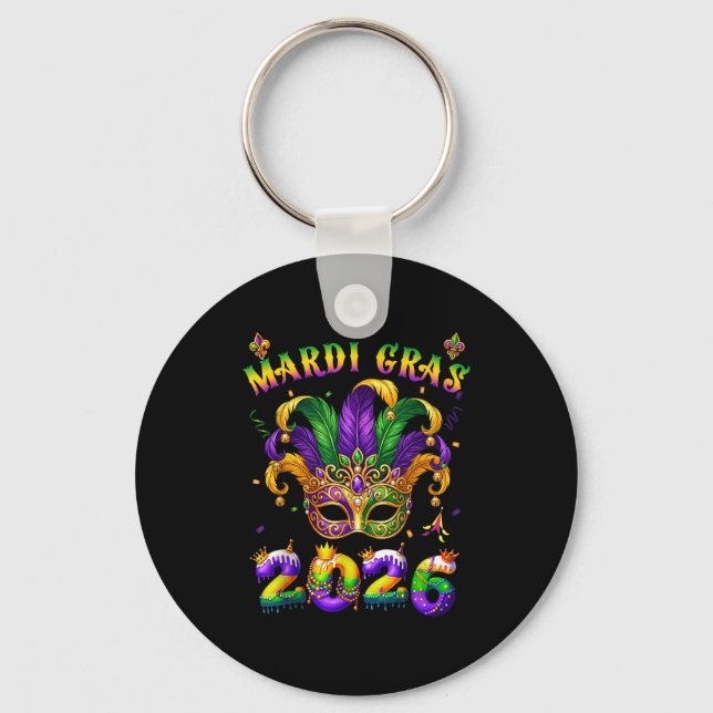 Happy Mardi Gras 2026 Jester Hat New Orleans Men W Nyckelring (Framsida)