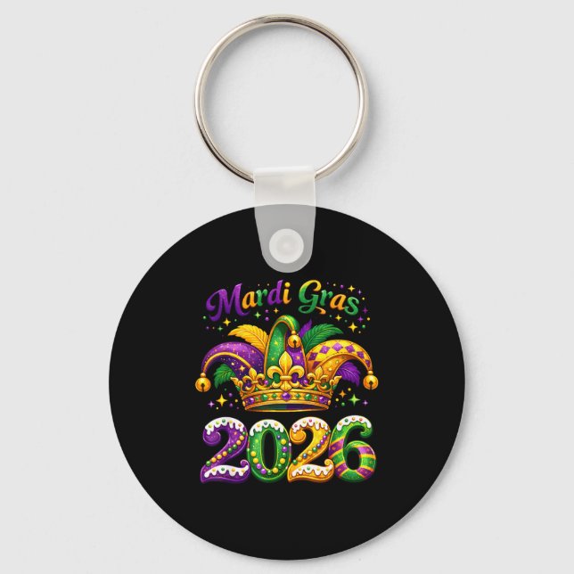 Happy Mardi Gras 2026 Jester Hat New Orleans Men W Nyckelring (Framsida)