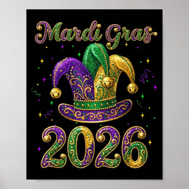 Happy Mardi Gras 2026 Jester Hat New Orleans Men W Poster (Framsidan)