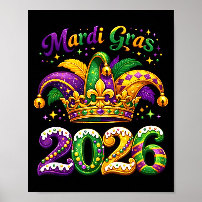 Happy Mardi Gras 2026 Jester Hat New Orleans Men W Poster (Framsidan)