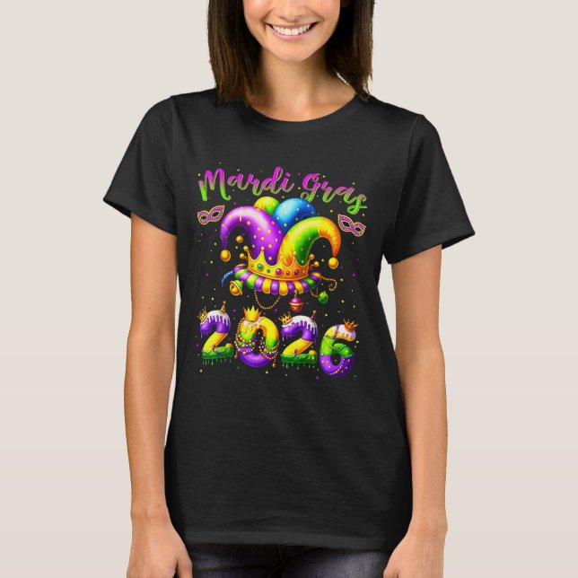 Happy Mardi Gras 2026 Jester Hat New Orleans Men W T Shirt (Framsida)