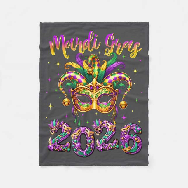 Happy Mardi Gras Carnival 2026 Jester Hat Men Wome Fleecefilt (Framsidan)