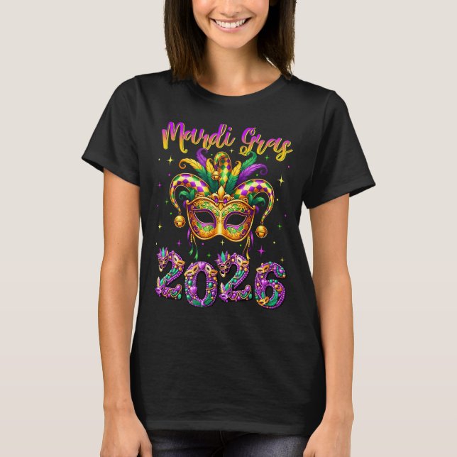 Happy Mardi Gras Carnival 2026 Jester Hat Men Wome T Shirt (Framsida)
