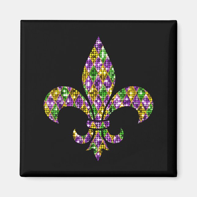 Happy Mardi Gras Carnival New Orleans Fleur De Lis Magnet (Framsidan)