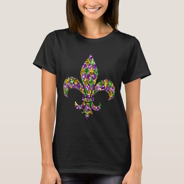 Happy Mardi Gras Carnival New Orleans Fleur De Lis T Shirt (Framsida)