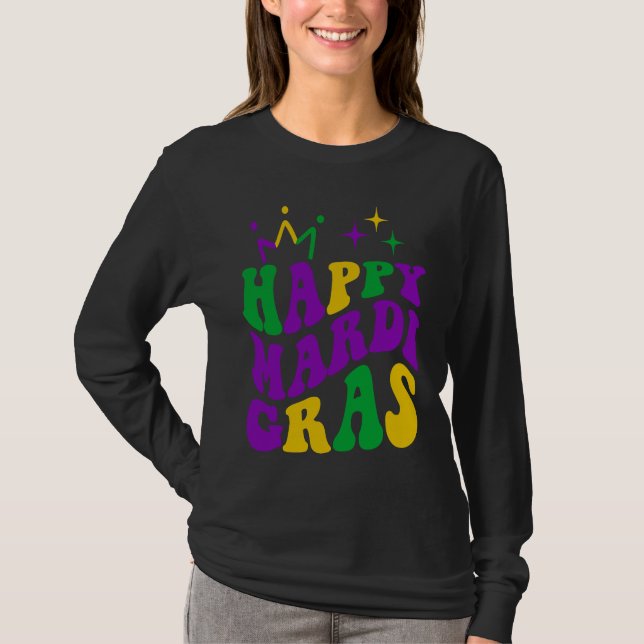 Happy Mardi Gras Cool Mardi Gras Retro Groovy T Shirt (Framsida)