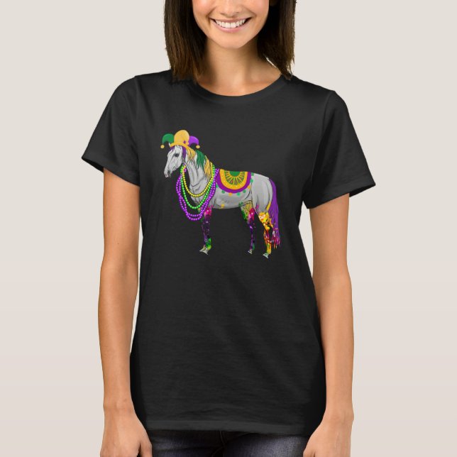 Happy Mardi Gras Cute Horse Wearing Beads Jester H T Shirt (Framsida)