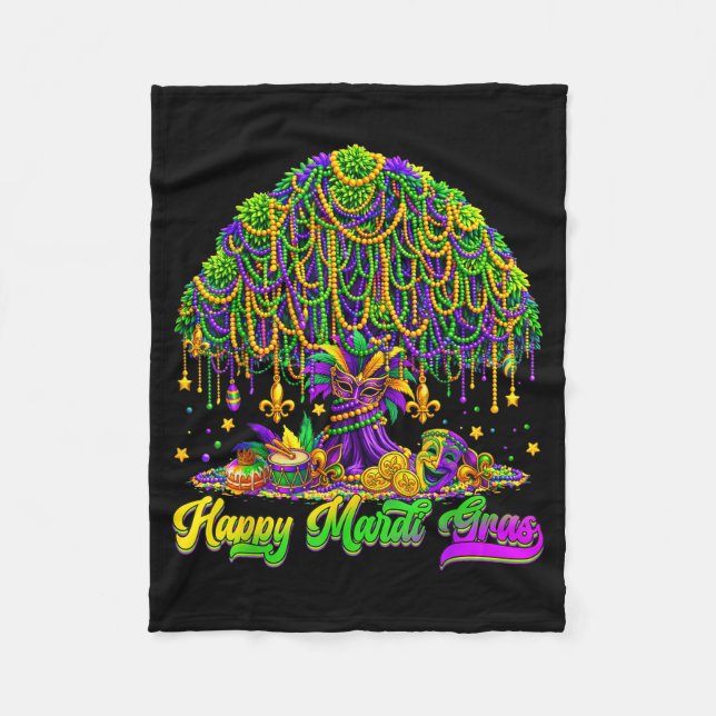 Happy Mardi Gras Tree Beads Mask Carnival New Orle Fleecefilt (Framsidan)