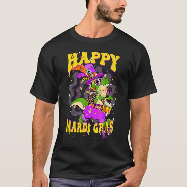 Happy Mardi Gras Yu2019all Drummer Alligator Party T Shirt (Framsida)