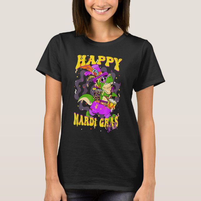 Happy Mardi Gras Yu2019all Drummer Alligator Party T Shirt (Framsida)
