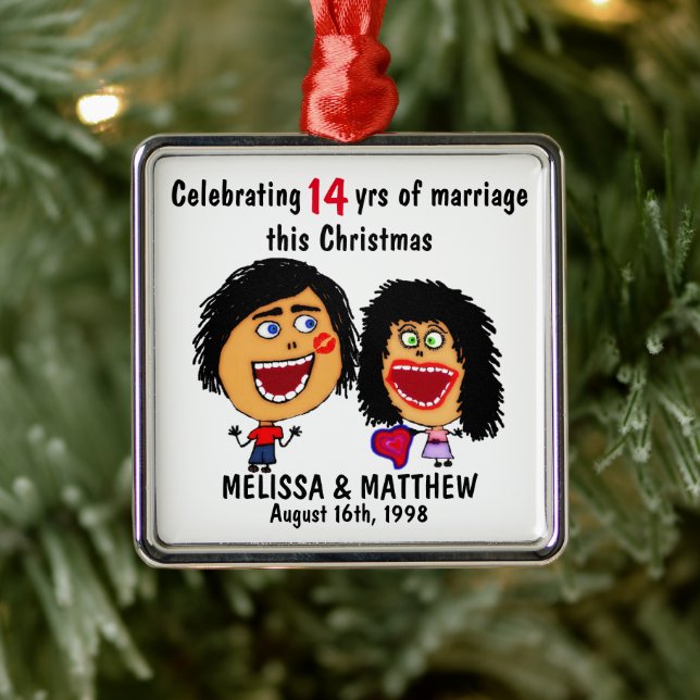 Happy Marriage Christmas Cartoon Julgransprydnad Metall (Träd)