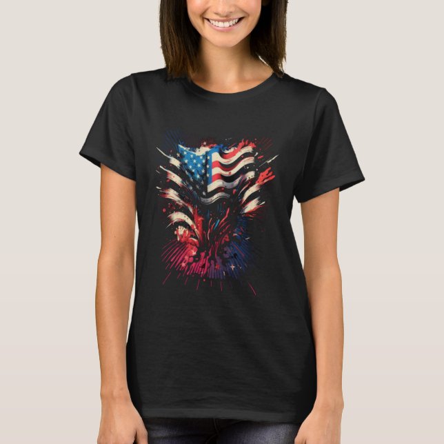 Happy Memorial Day Fireworks American USA Flag 4th T Shirt (Framsida)