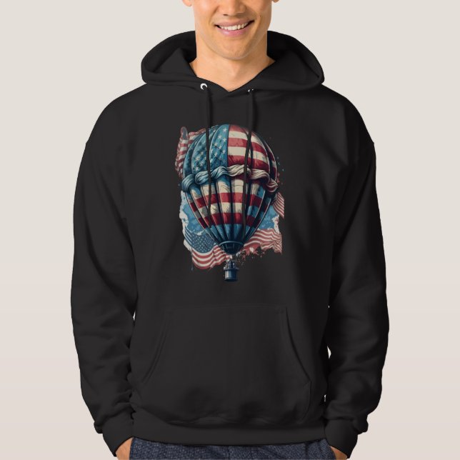 Happy Memorial Day Hot Air Balloon USA American Fl Hoodie (Framsida)